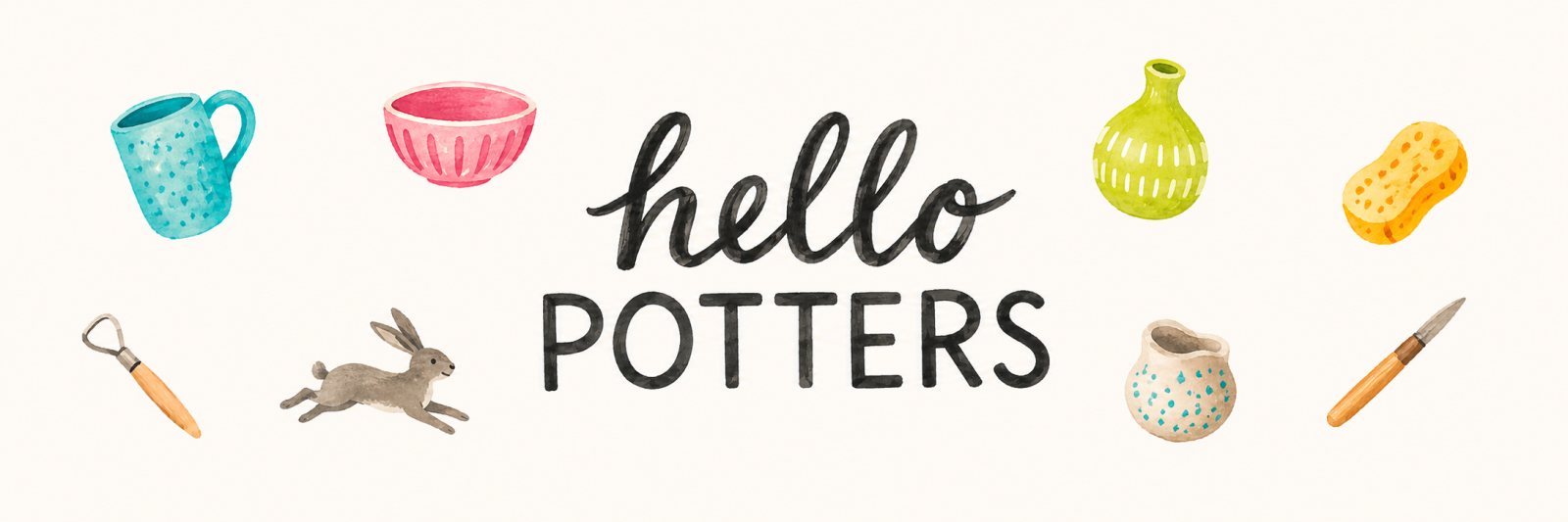Hello potters - watercolour mugs, bowls, vases and pottery tools